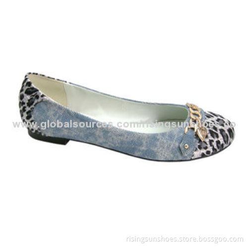 Women's trendy flat casual shoes, denim + leopard satin upper, unique but nice designNew
